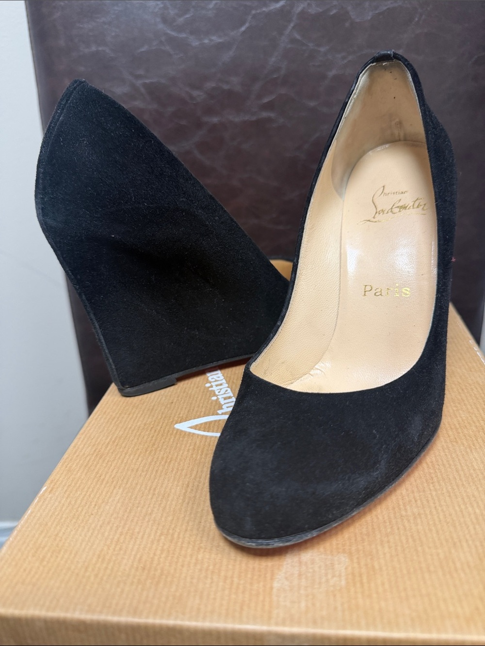 Christian Louboutin Black Suede Wedge Pumps